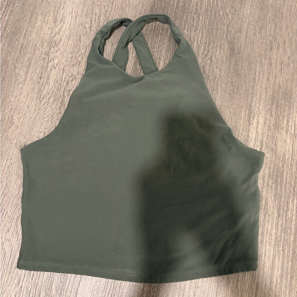 Abercrombie High Neck Cropped Tank Top - Dark Green